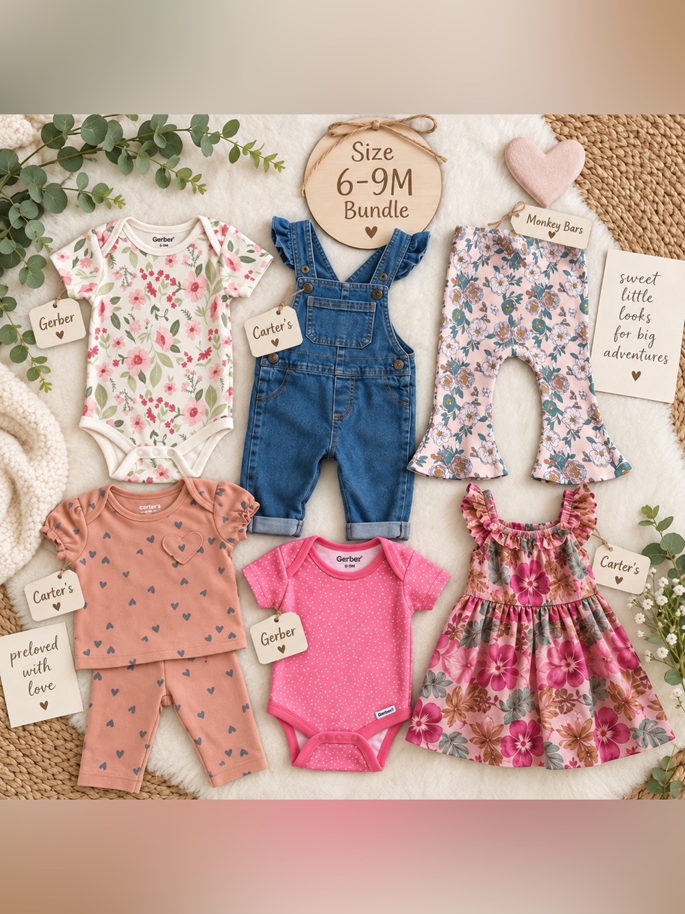 Baby Girl 6–9M Clothing Bundle Gerber Carter’s Monkey Bars 6 Pieces